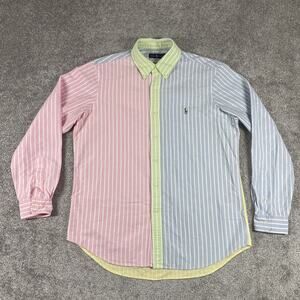 Ralph Lauren Button Down Shirt Mens Large Pastel Preppy Colorblock Long Sleeve